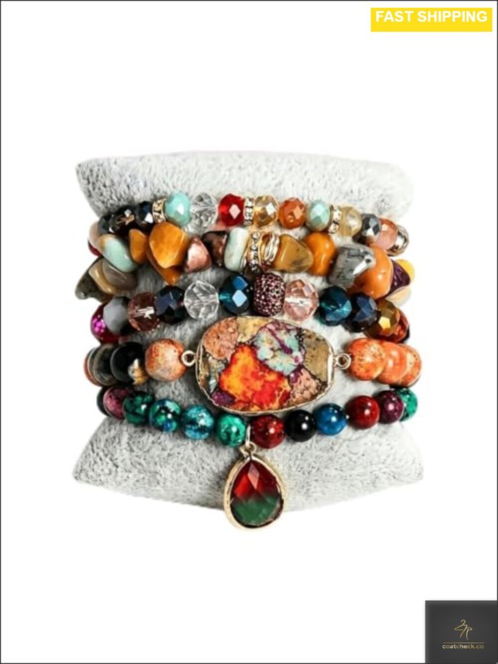 Natural Stone Beaded Bracelet Set 5Pc Stackable Stretch Bracelets for Women